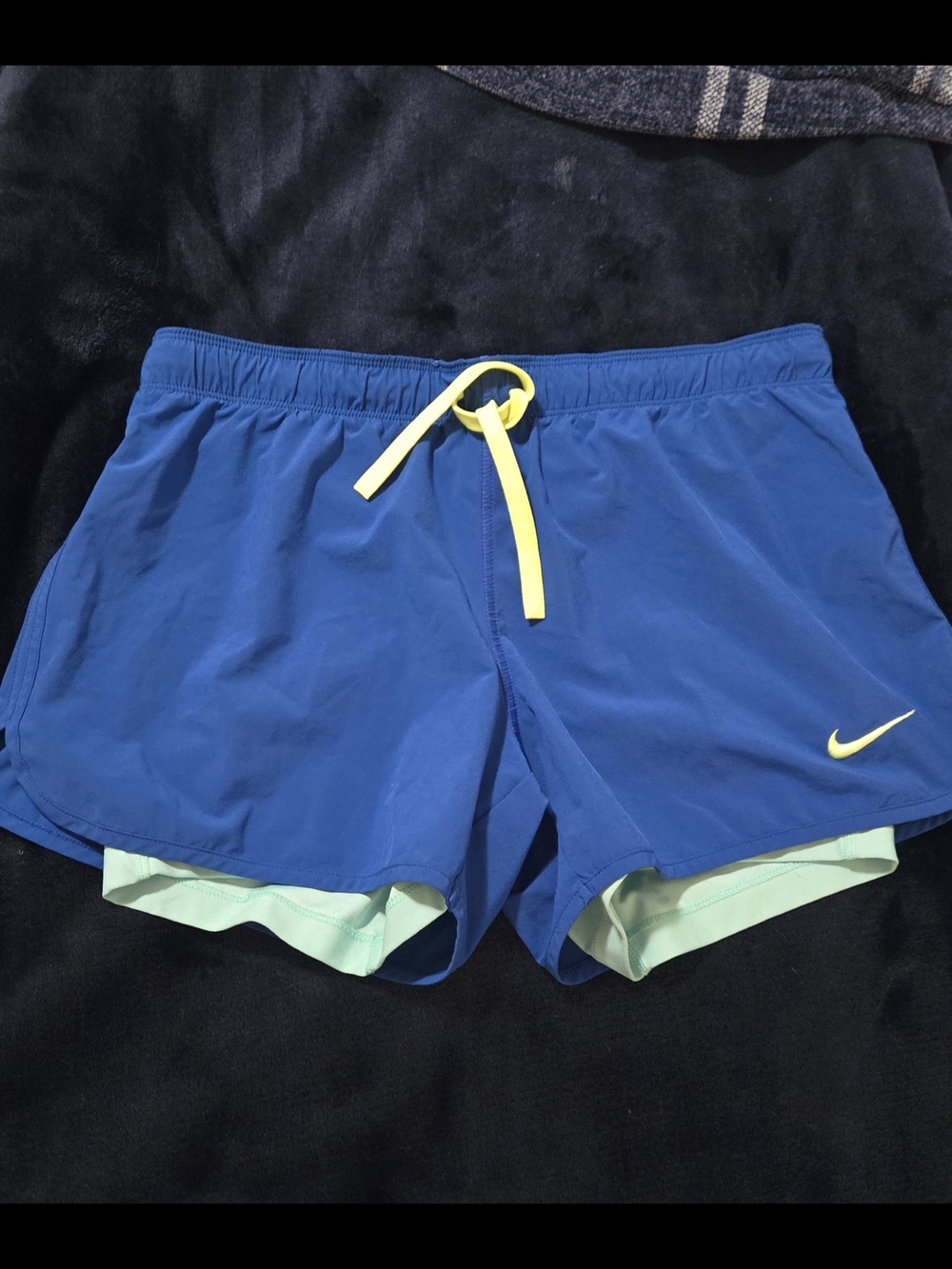 Nike Women's Royal Blue Athletic Shorts with Yellow Drawcord